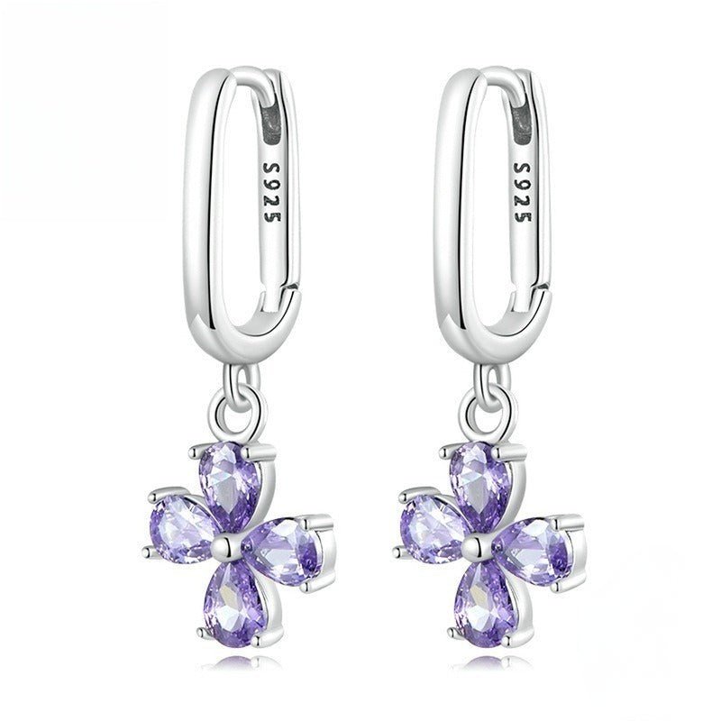 925er Sterling Silber Ohrringe mit lila Zirkonia-Kristallen in Wassertropfen-Form - STILEDEL