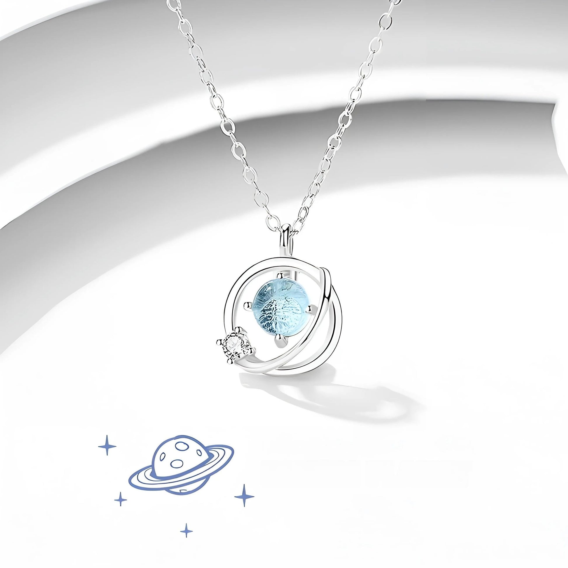 Universums – Eleganz in 925er Silber -Planet Erde Halskette - STILEDEL