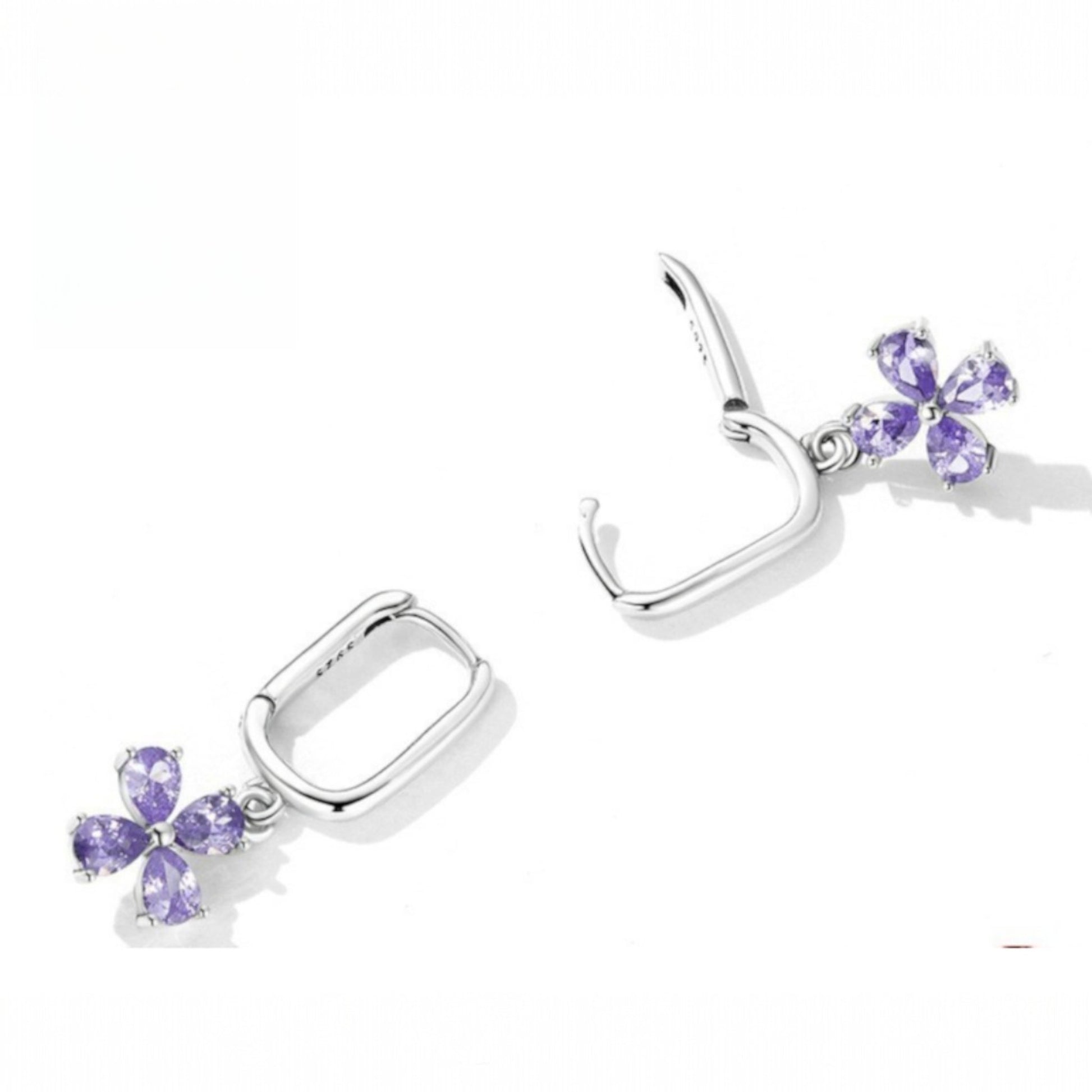 925er Sterling Silber Ohrringe mit lila Zirkonia-Kristallen in Wassertropfen-Form - STILEDEL