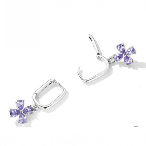 925er Sterling Silber Ohrringe mit lila Zirkonia-Kristallen in Wassertropfen-Form - STILEDEL
